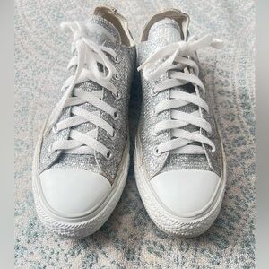 CONVERSE Chuck Taylor Silver Glitter Low Sneakers Size 8